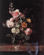 Willem van Vase of Flowers with Watch painting